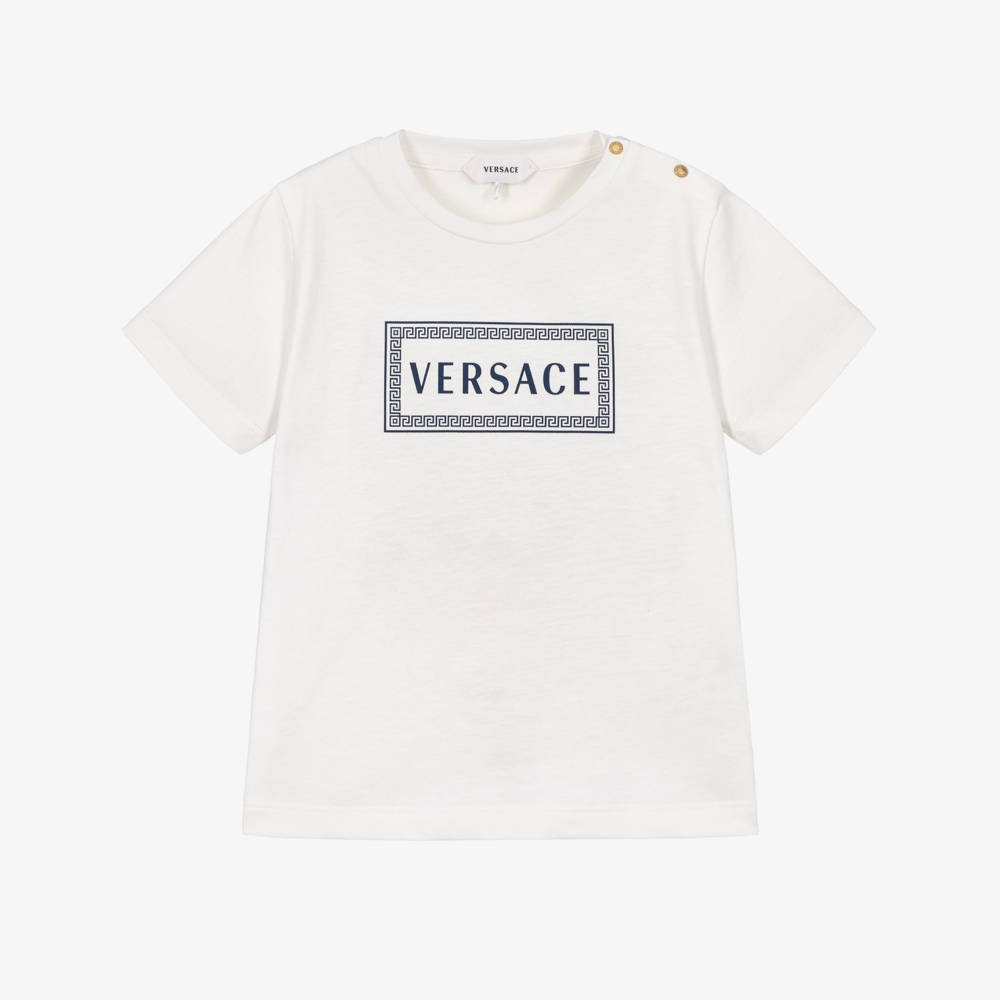 Versace-تيشيرت بطبعة شعار الماركة لون أبيض للأولاد | Childrensalon