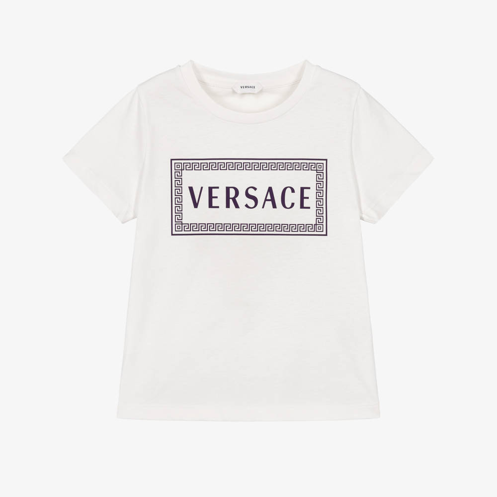 Versace-تيشيرت بطبعة شعار الماركة لون أبيض للأولاد | Childrensalon