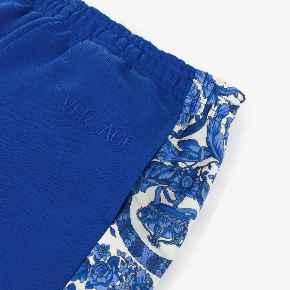 Versace-بنطلون رياضي بتقليم باروكو قطن لون أزرق | Childrensalon