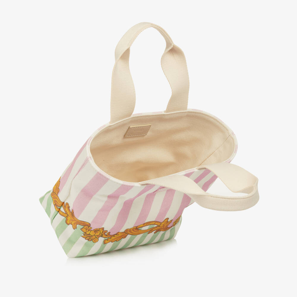 Versace-Girls Barocco Pinstripe Canvas Tote Bag (28cm) | Childrensalon