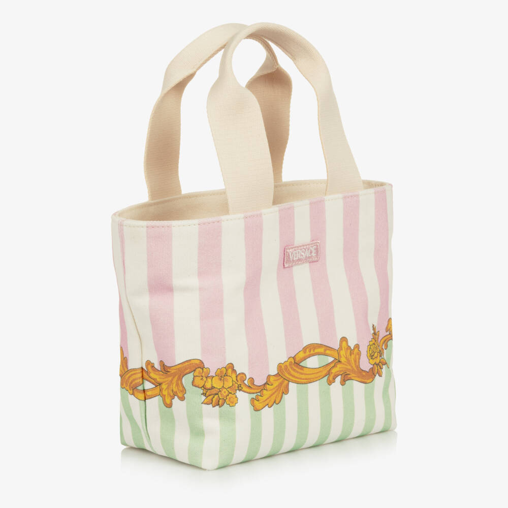 Versace-Girls Barocco Pinstripe Canvas Tote Bag (28cm) | Childrensalon