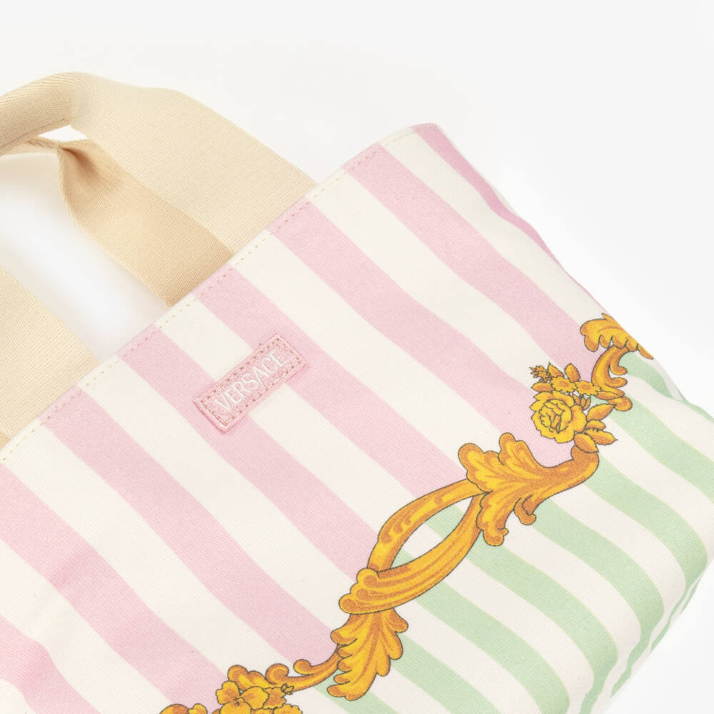 Versace-Girls Barocco Pinstripe Canvas Tote Bag (28cm) | Childrensalon