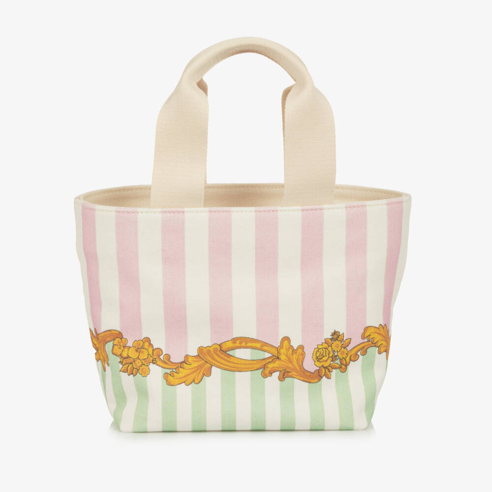 Versace-Girls Barocco Pinstripe Canvas Tote Bag (28cm) | Childrensalon