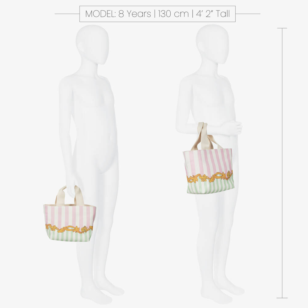 Versace-Girls Barocco Pinstripe Canvas Tote Bag (28cm) | Childrensalon