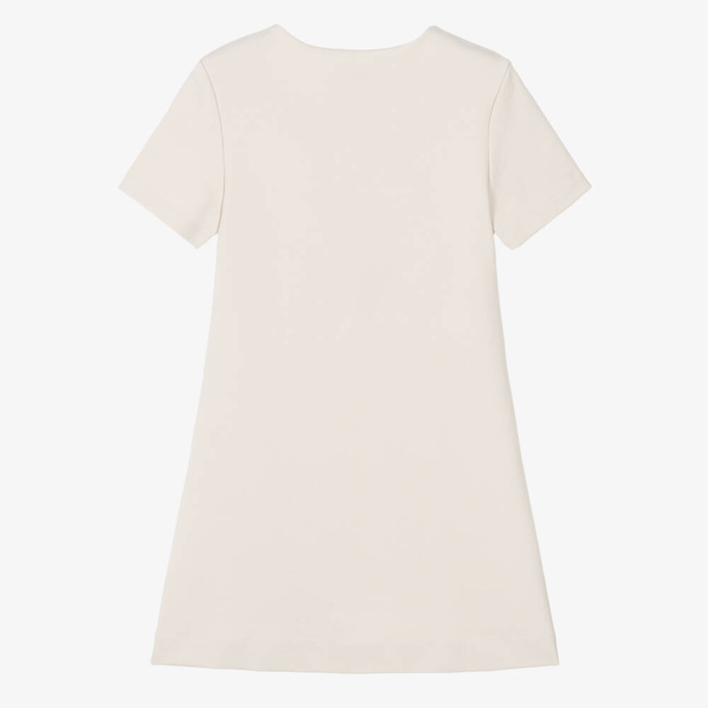 Versace-Girls Beige Milano Jersey Dress with Lurex Medusa | Childrensalon
