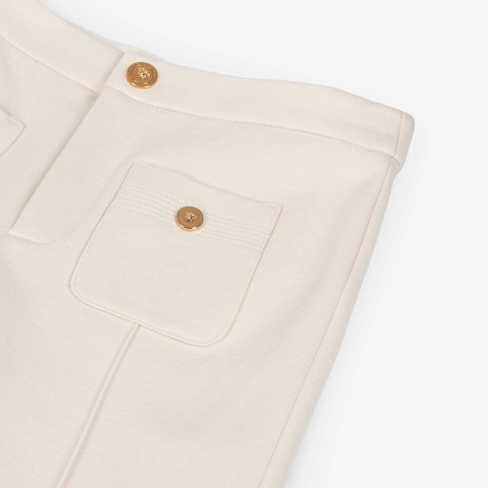 Versace-Girls Beige Milano Jersey Wide-Leg Trousers | Childrensalon