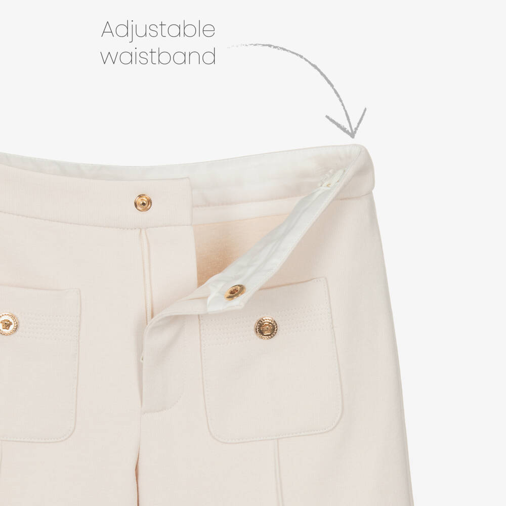 Versace-Girls Beige Milano Jersey Wide-Leg Trousers | Childrensalon