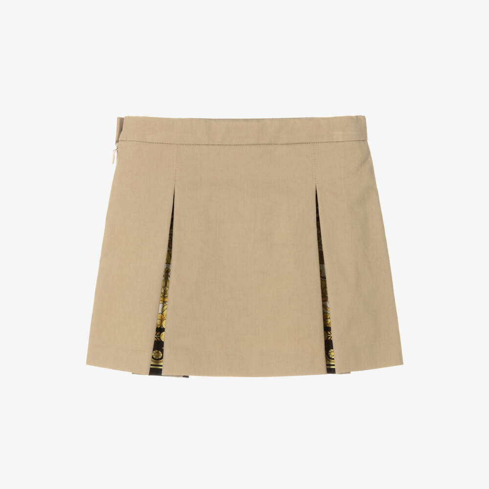 Versace-تنورة بطيات باروكو فوالارد لون بيج للبنات | Childrensalon