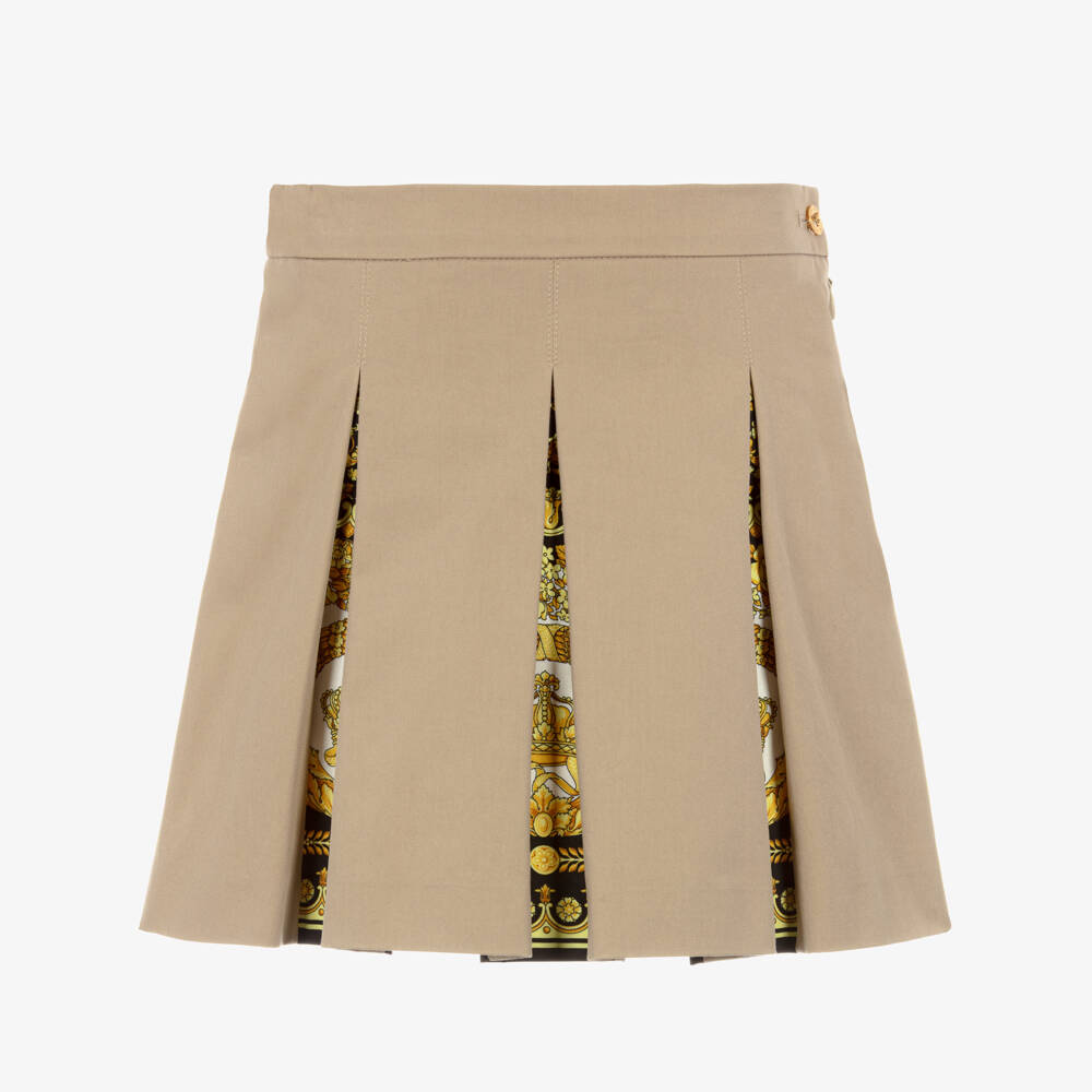 Versace-Юбка бежевая со складками и вставками Barocco Foulard | Childrensalon