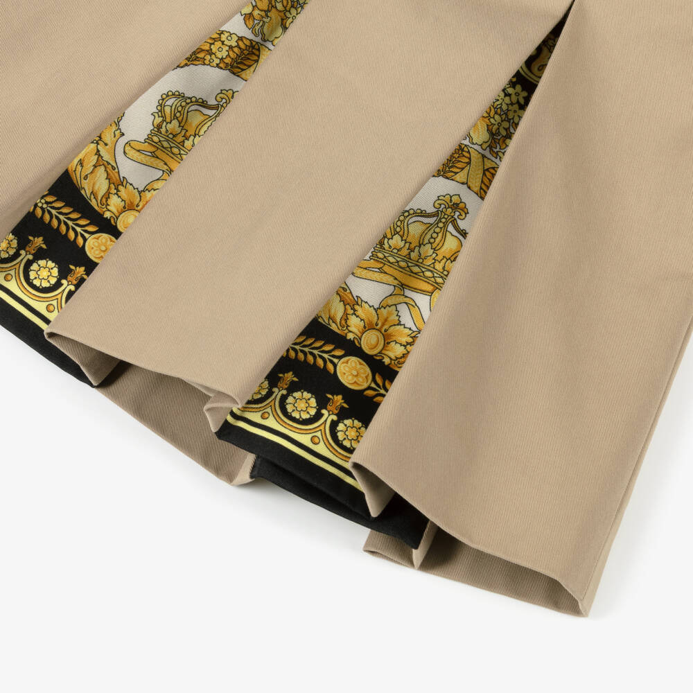 Versace-Юбка бежевая со складками и вставками Barocco Foulard | Childrensalon