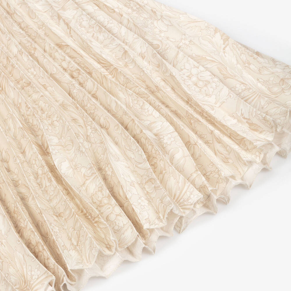 Versace-Girls Beige Whisper Barocco Pleated  Dress | Childrensalon