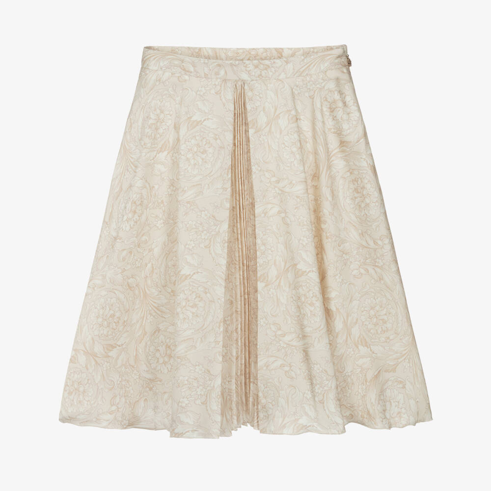 Versace-Girls Beige Whisper Barocco Pleated Skirt | Childrensalon