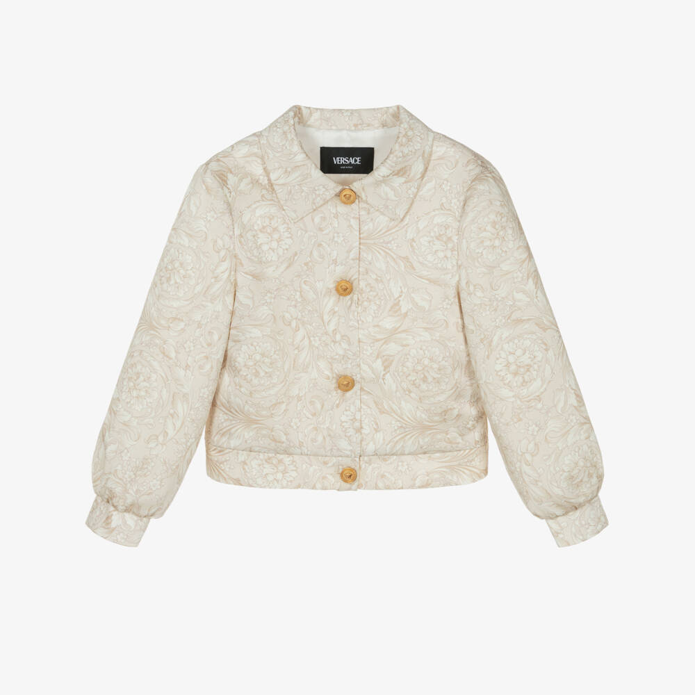 Versace-Girls Beige Whisper Barocco Satin Jacket | Childrensalon