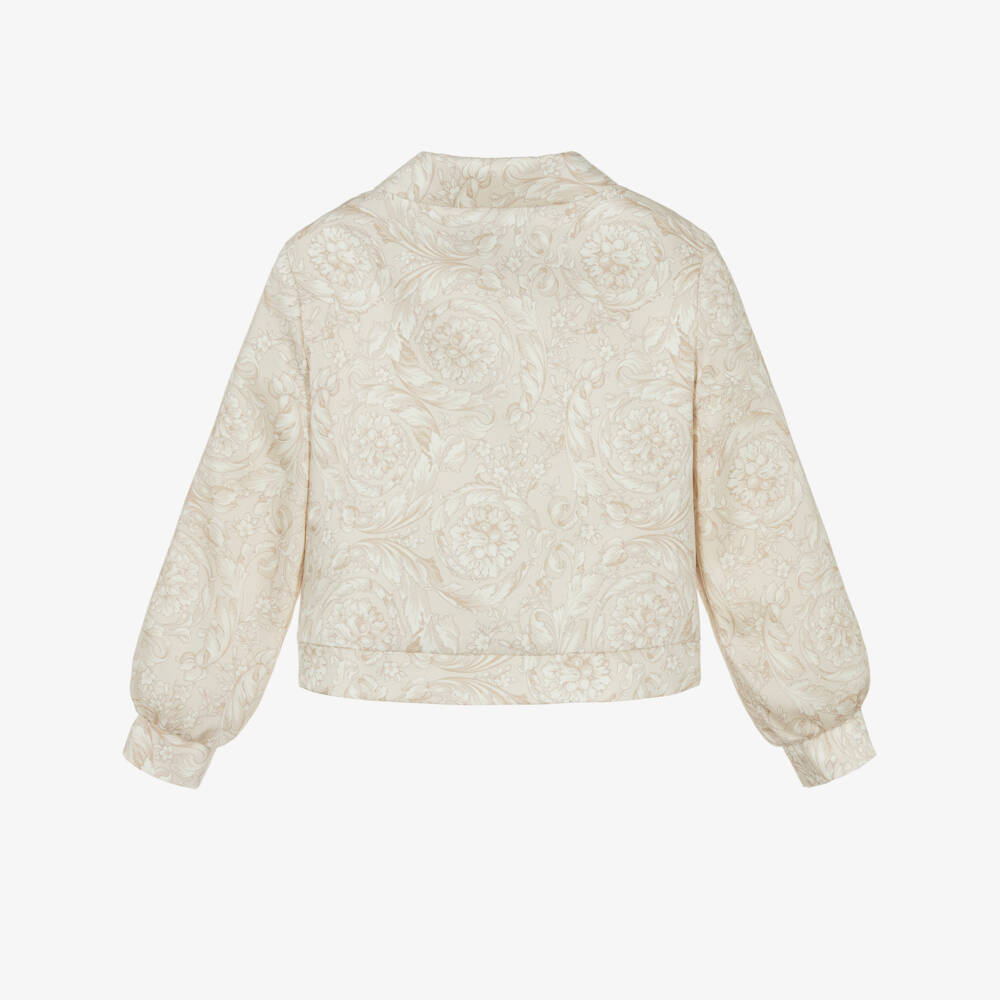 Versace-Girls Beige Whisper Barocco Satin Jacket | Childrensalon