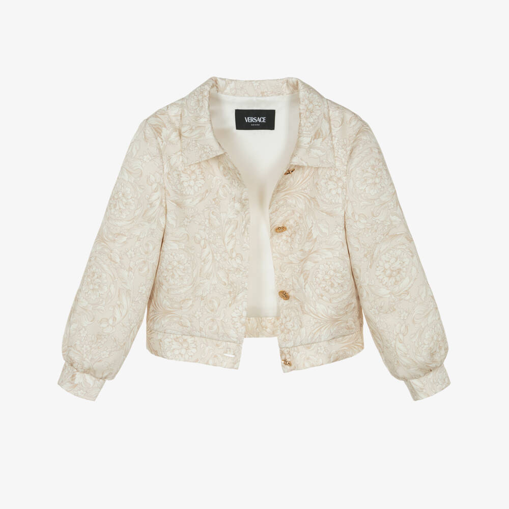 Versace-Girls Beige Whisper Barocco Satin Jacket | Childrensalon