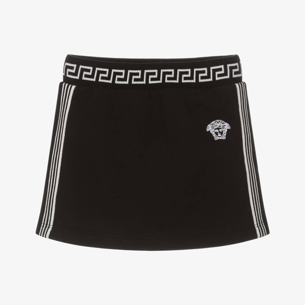 Versace-Girls Black Cotton Jersey Skirt with Medusa & Greca Logos | Childrensalon