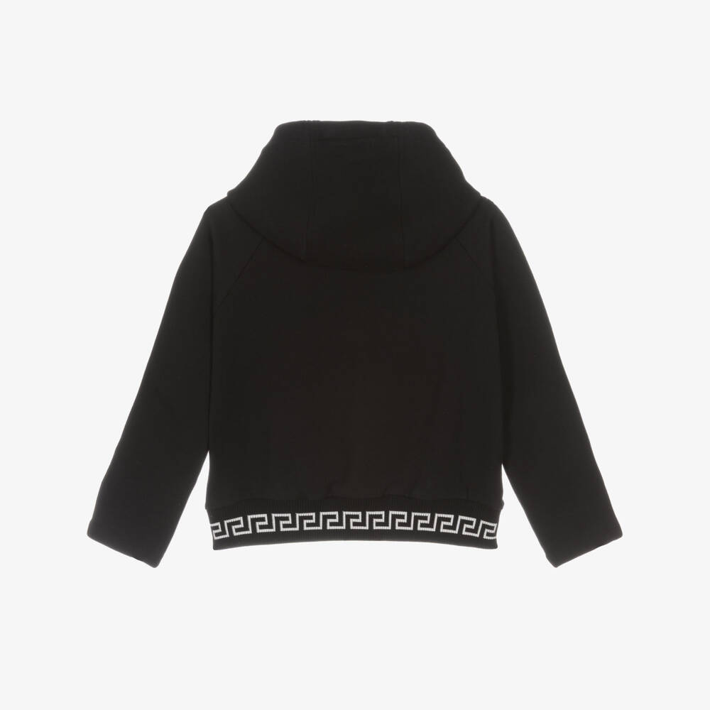 Versace-Girls Black Cotton Zip-Up Top with Greca Waistband | Childrensalon
