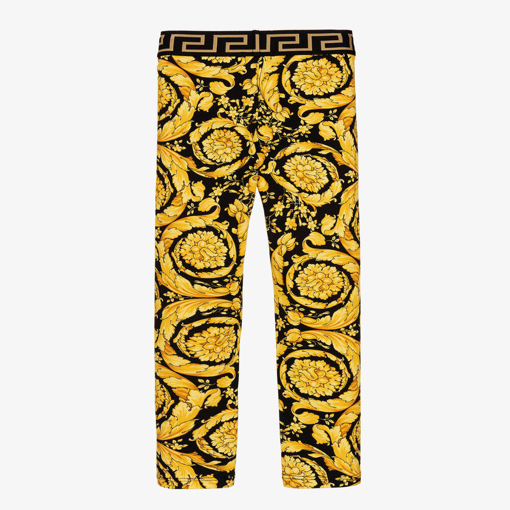 Versace-Girls Black & Gold Barocco Print Leggings | Childrensalon