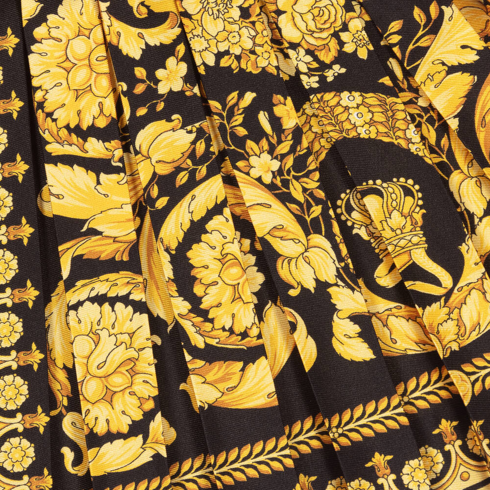 Versace-تنورة تويل لون أسود وذهبي بطبعة باروك | Childrensalon