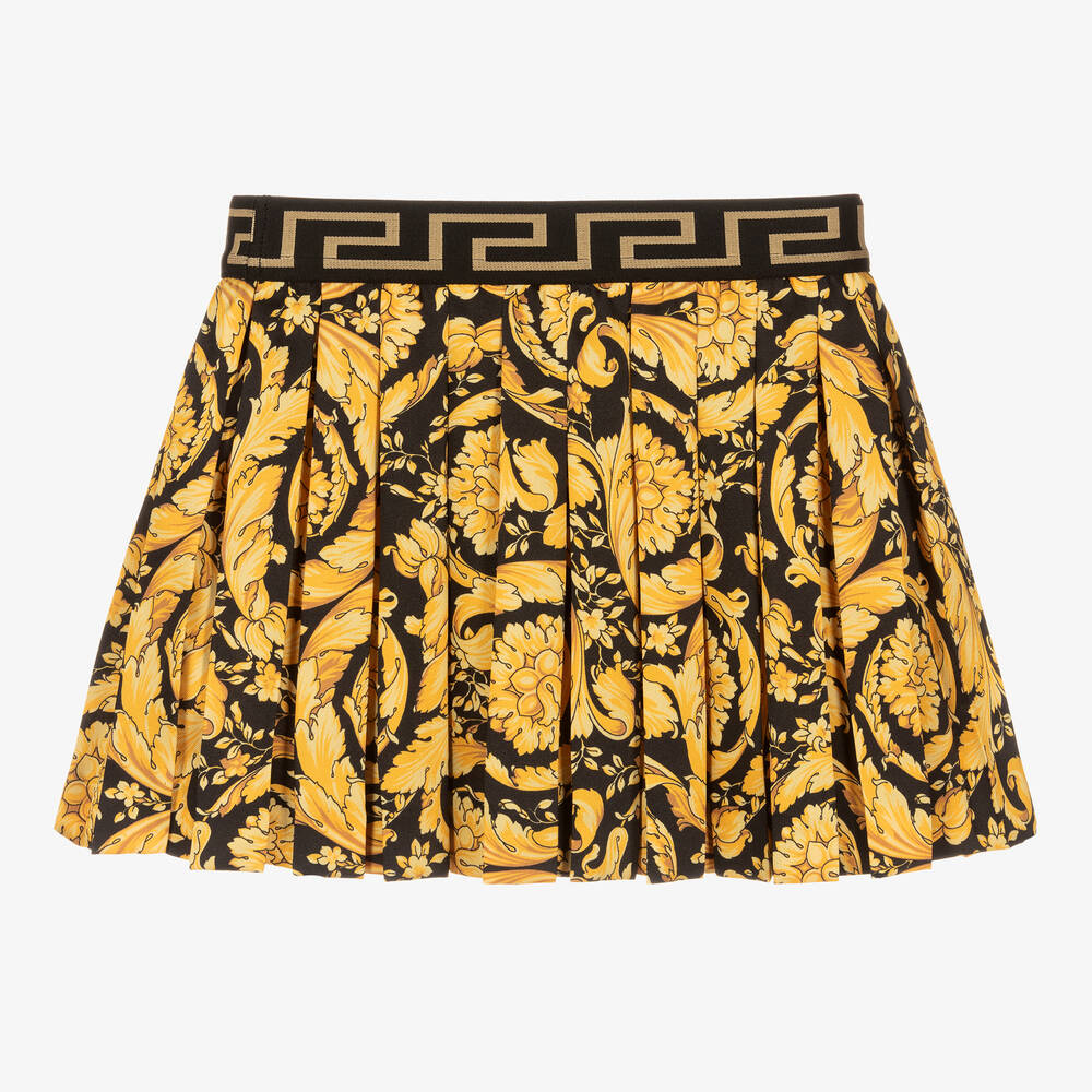 Versace-Girls Black & Gold Pleated Barocco Skirt | Childrensalon