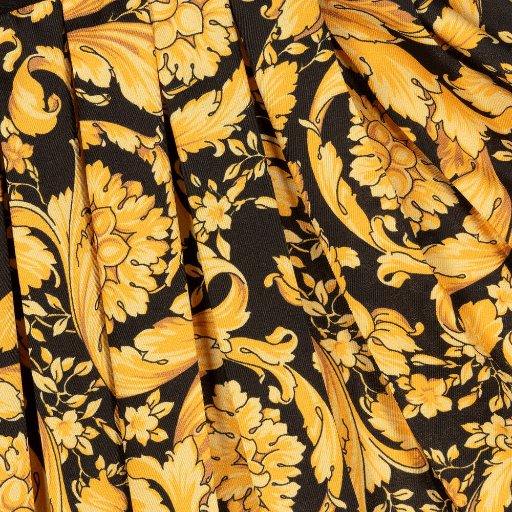 Versace - Girls Black & Gold Pleated Barocco Skirt