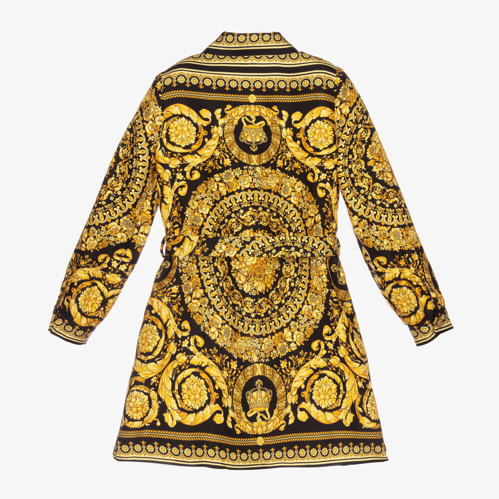 Versace-Girls Black & Gold Silk Barocco Dress | Childrensalon