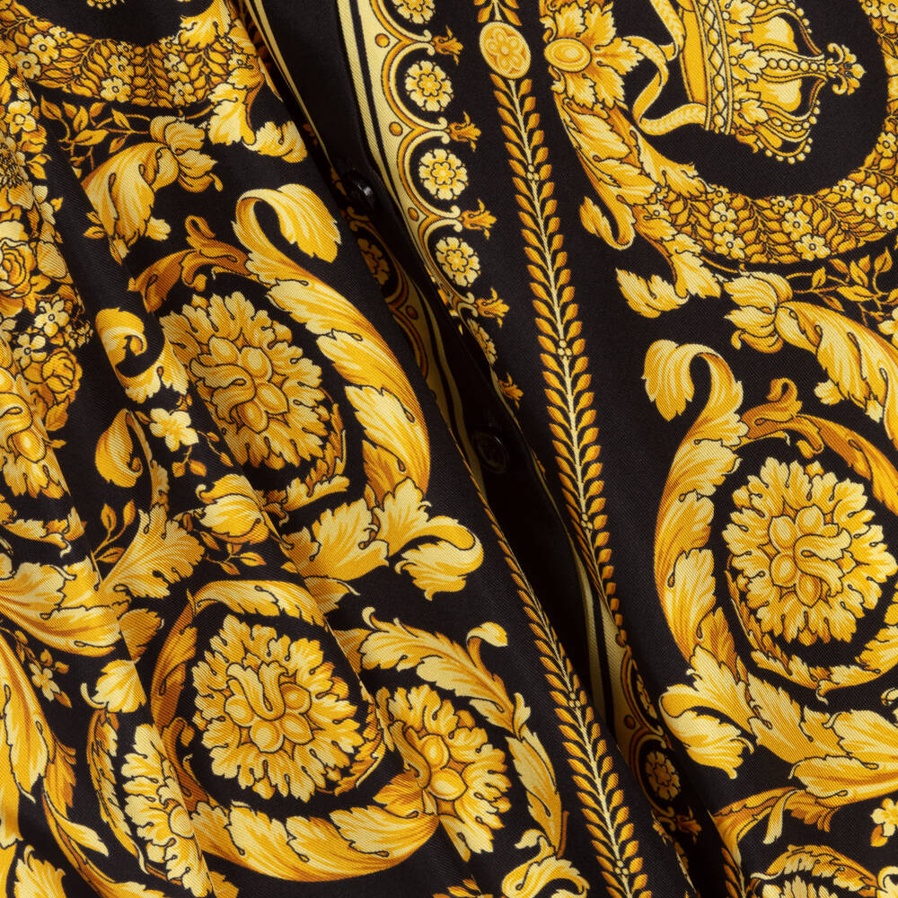 Versace-Girls Black & Gold Silk Barocco Dress | Childrensalon
