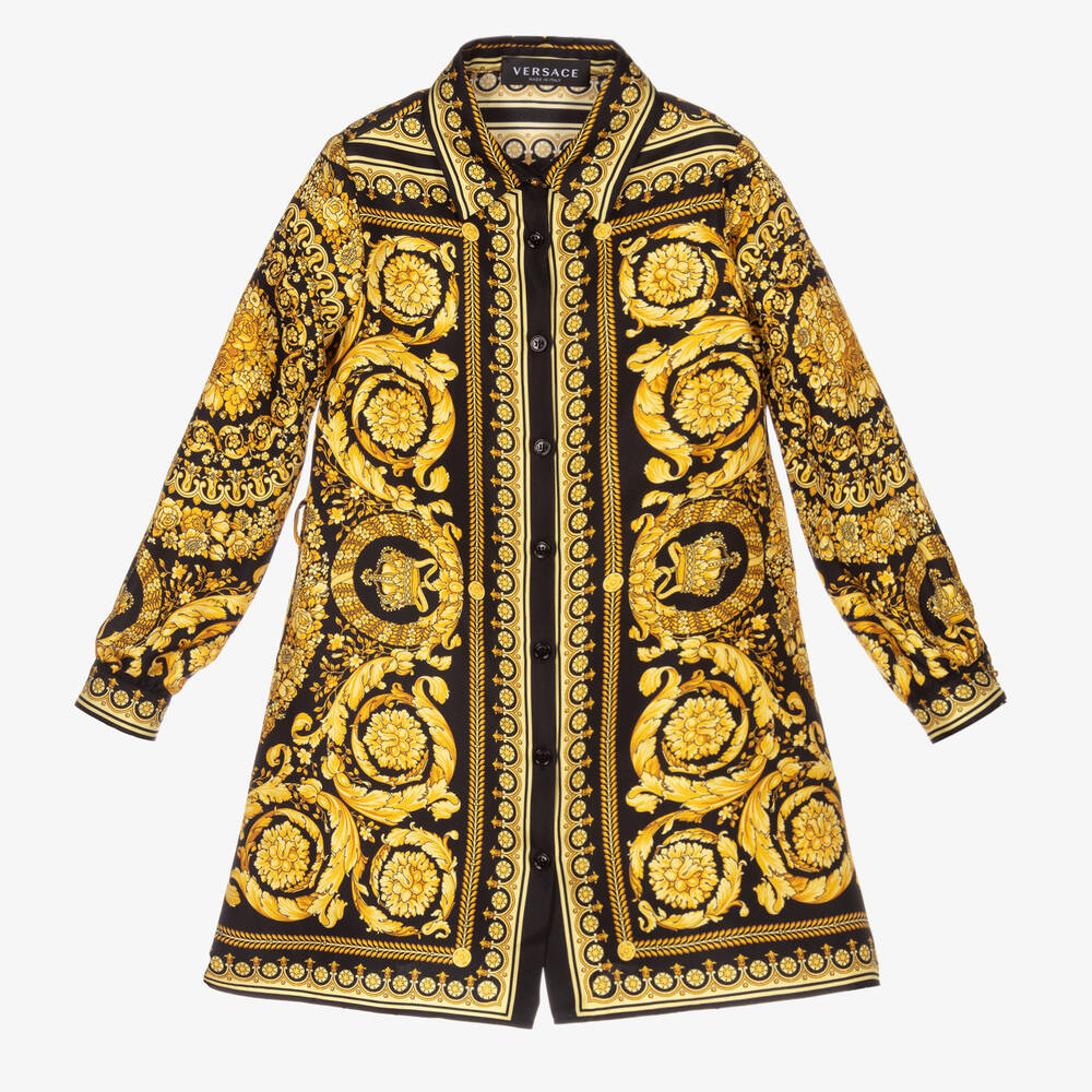 Versace-Girls Black & Gold Silk Barocco Dress | Childrensalon