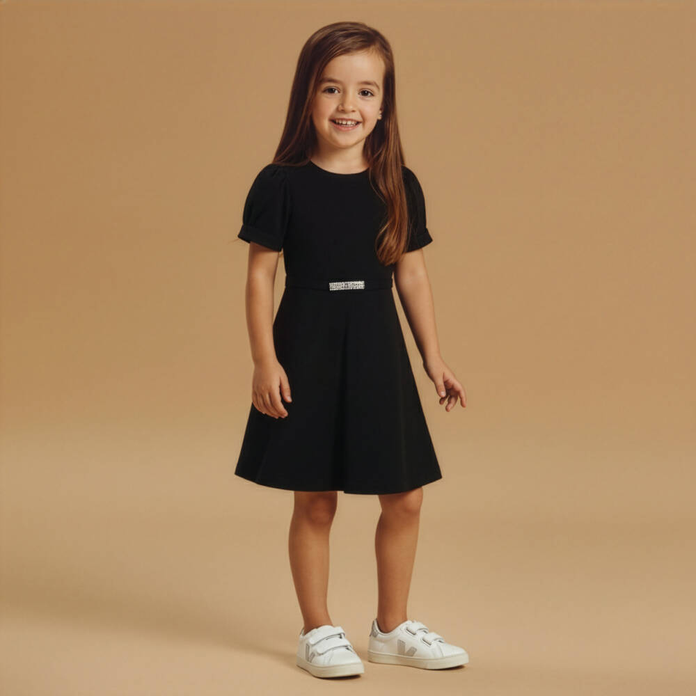 Versace-فستان بفيونكة ميدوسا وكريستال لون أسود للبنات | Childrensalon