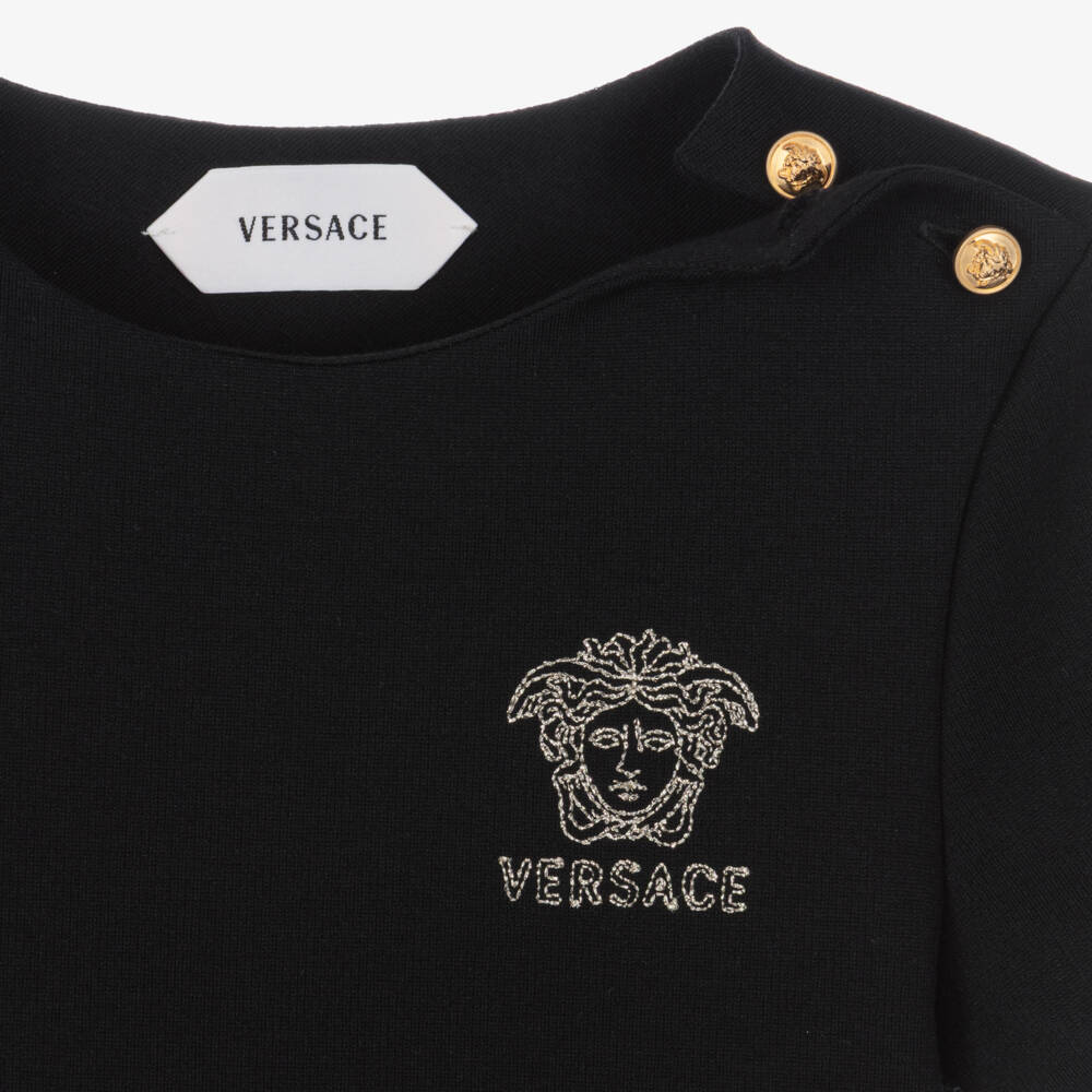 Versace-Girls Black Milano Jersey Dress with Lurex Medusa | Childrensalon