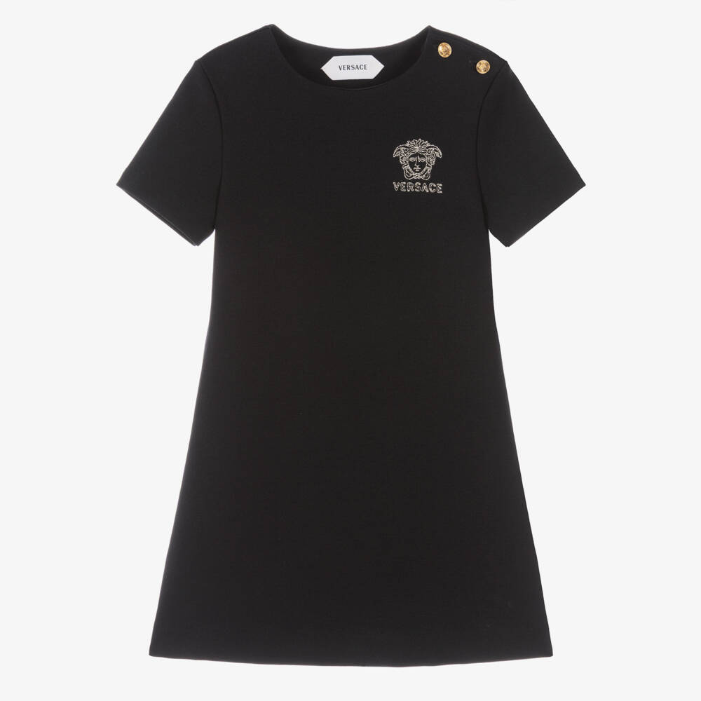 Versace-Girls Black Milano Jersey Dress with Lurex Medusa | Childrensalon