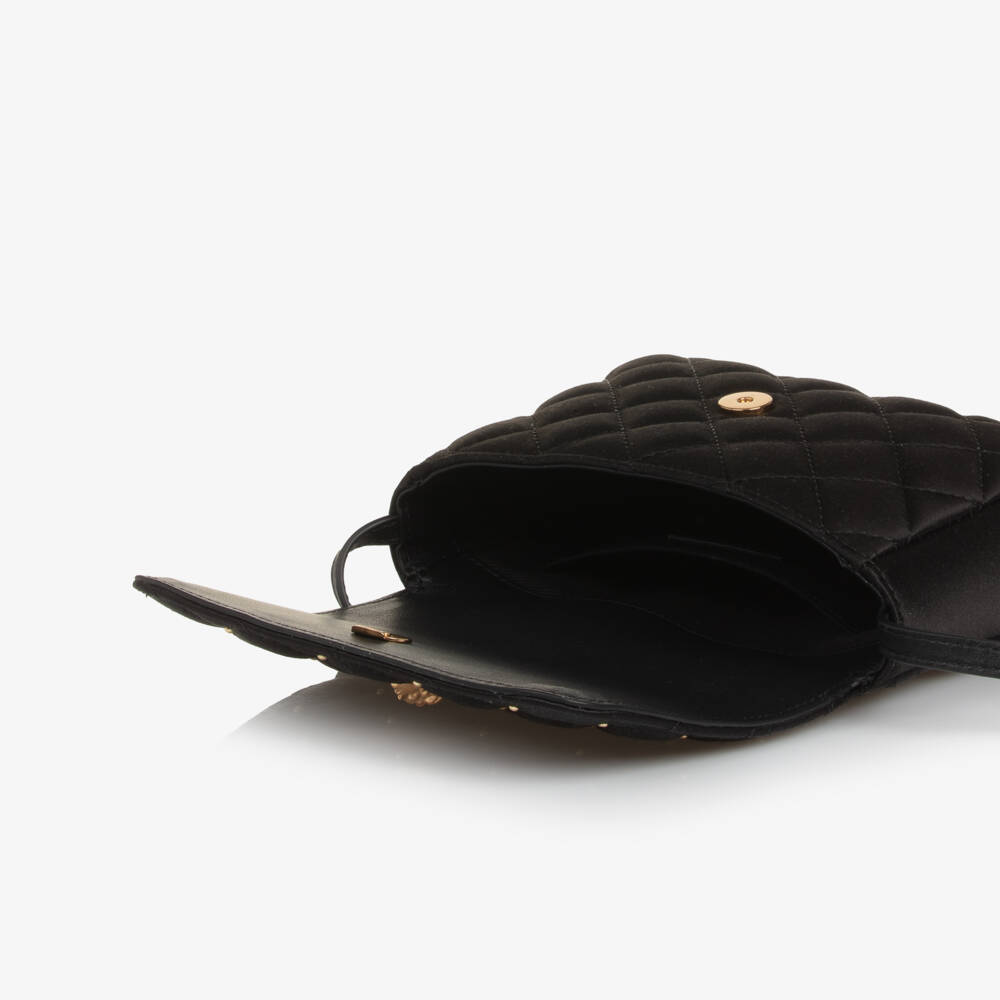 Versace-حقيبة كتف مبطنة مزينة بحلي لون أسود للبنات (16 سم) | Childrensalon