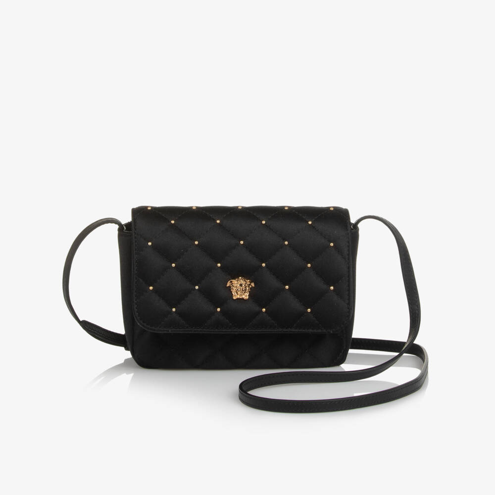 Versace-Girls Black Quilted Studded Shoulder Bag (16cm) | Childrensalon