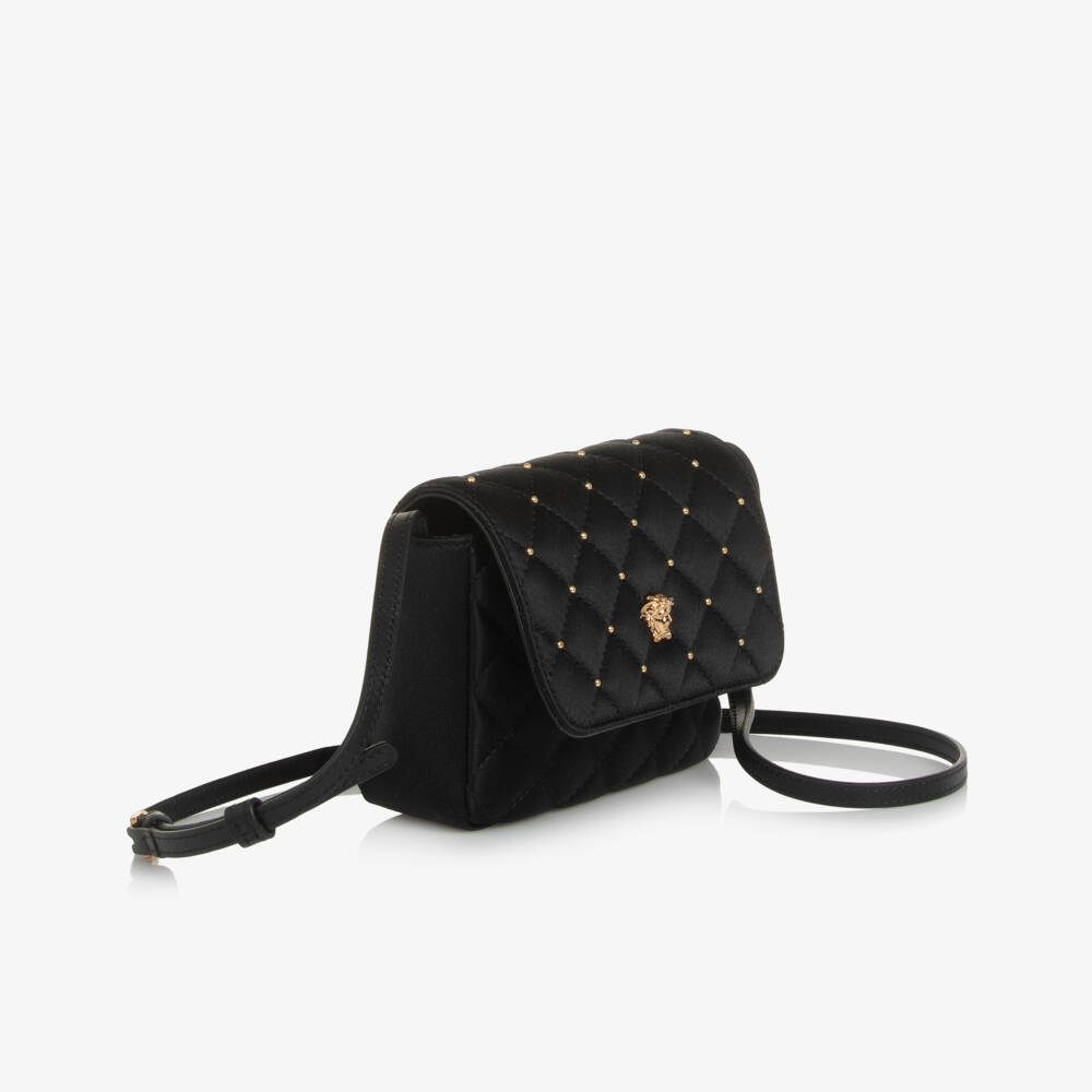 Versace-حقيبة كتف مبطنة مزينة بحلي لون أسود للبنات (16 سم) | Childrensalon