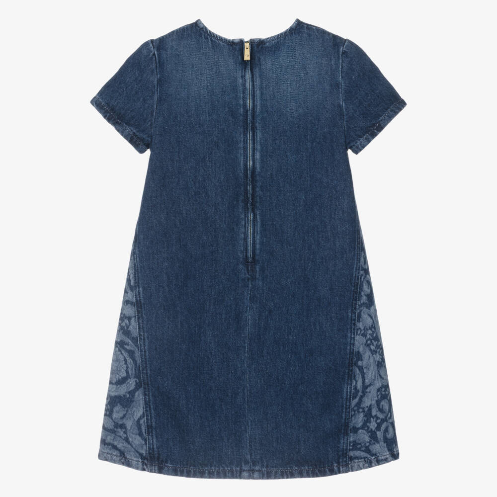 Versace-Girls Blue Denim Dress with Barocco Inserts | Childrensalon