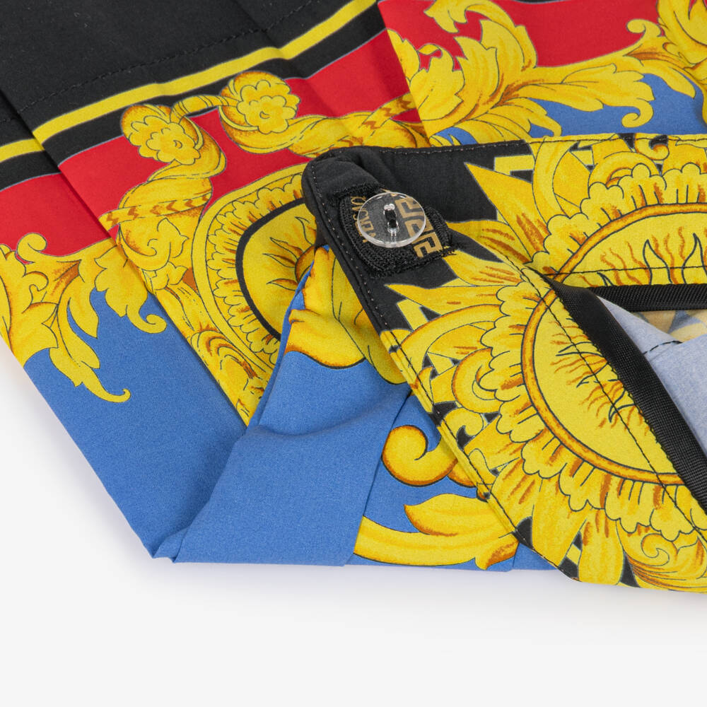 Versace-Girls Blue & Gold Sun Print Pleated Poplin Skirt | Childrensalon