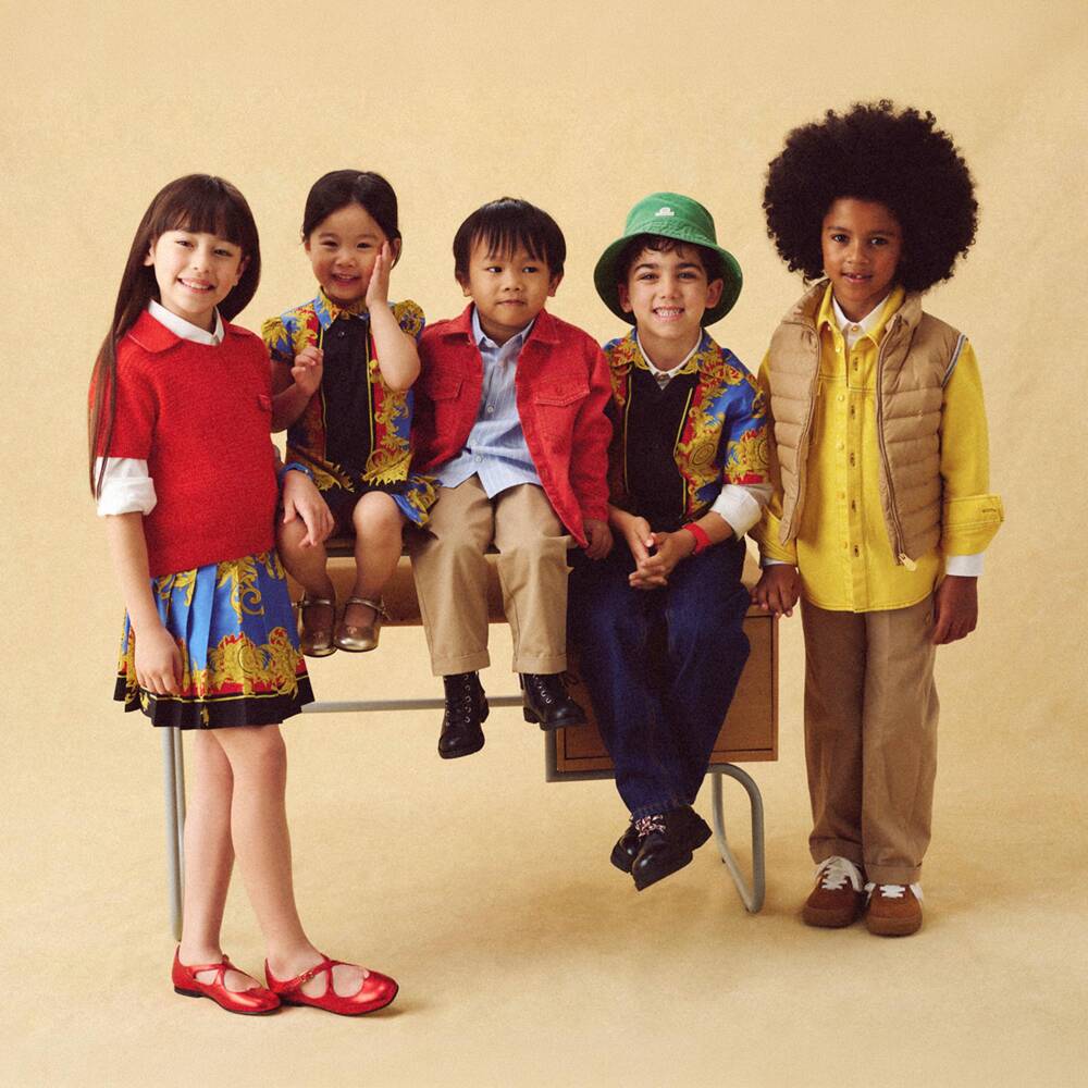 Versace-تنورة بطبعة شمس باروكو لون أزرق وذهبي للبنات | Childrensalon