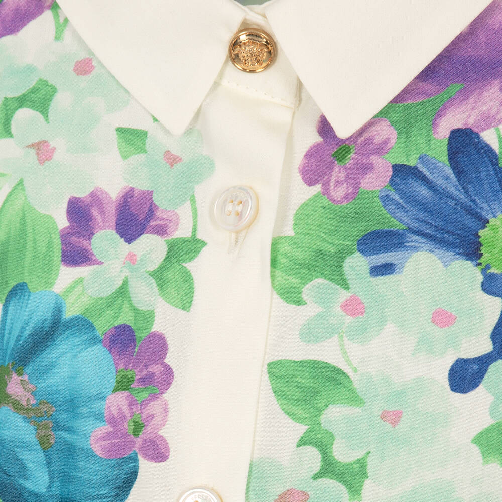 Versace-Girls Blue & Purple Cotton Dress with Meadow Print | Childrensalon