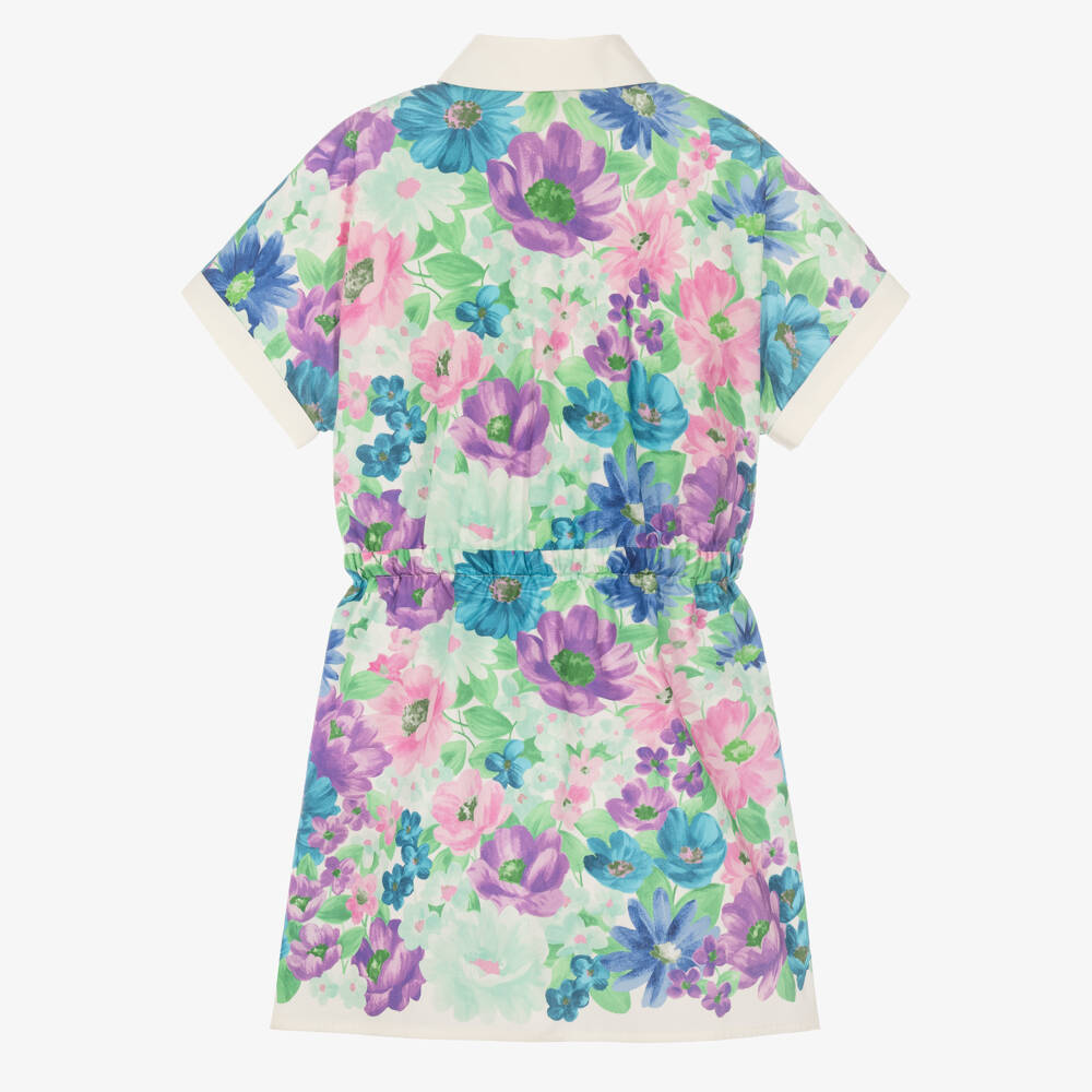 Versace-Girls Blue & Purple Cotton Dress with Meadow Print | Childrensalon