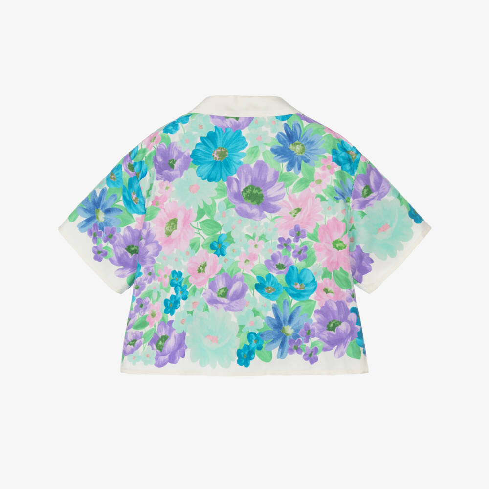 Versace-Girls Blue & Purple Silk Twill Shirt with Meadow Print | Childrensalon
