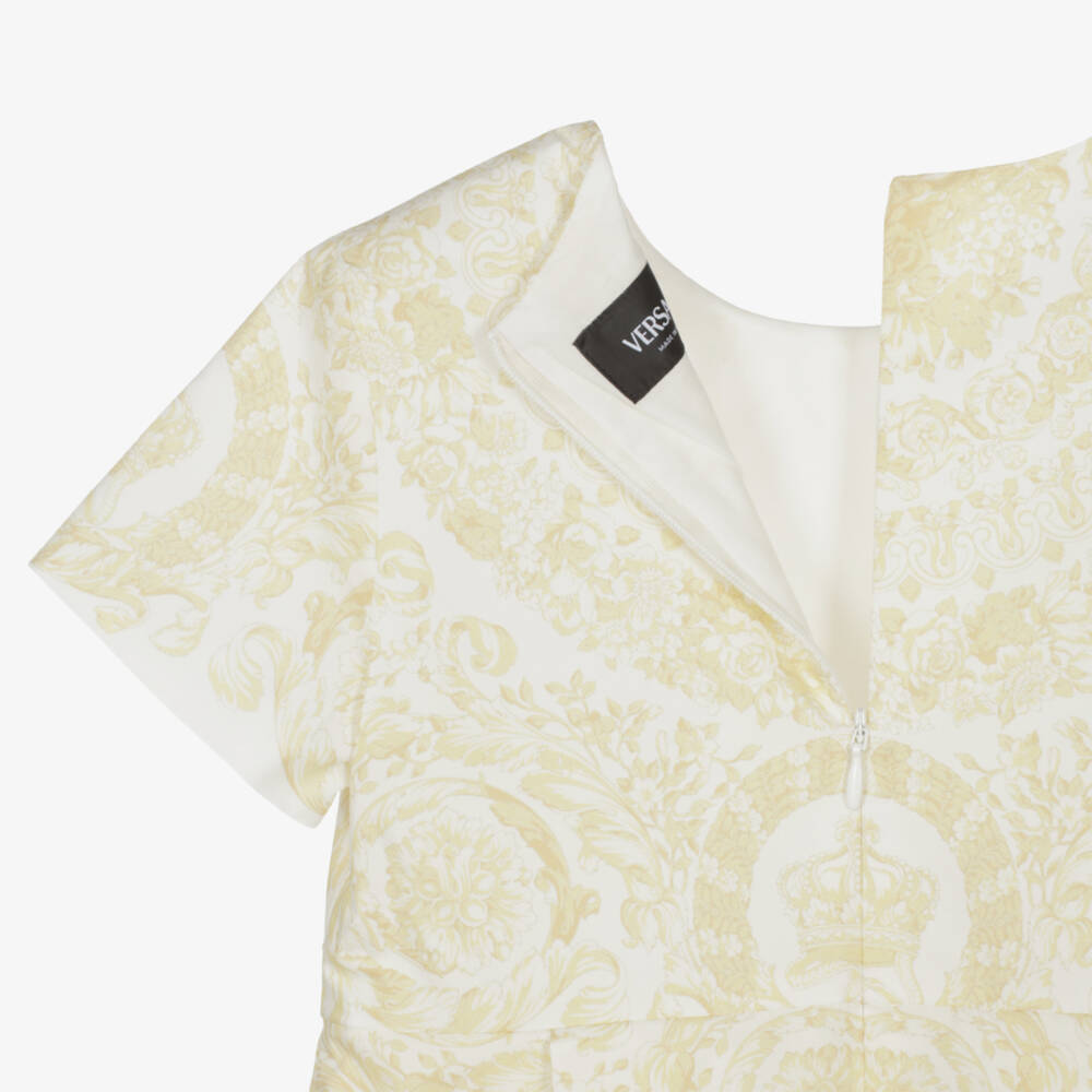 Versace-Girls Gold Cotton Barocco Dress with Medusa 95 Hardware | Childrensalon