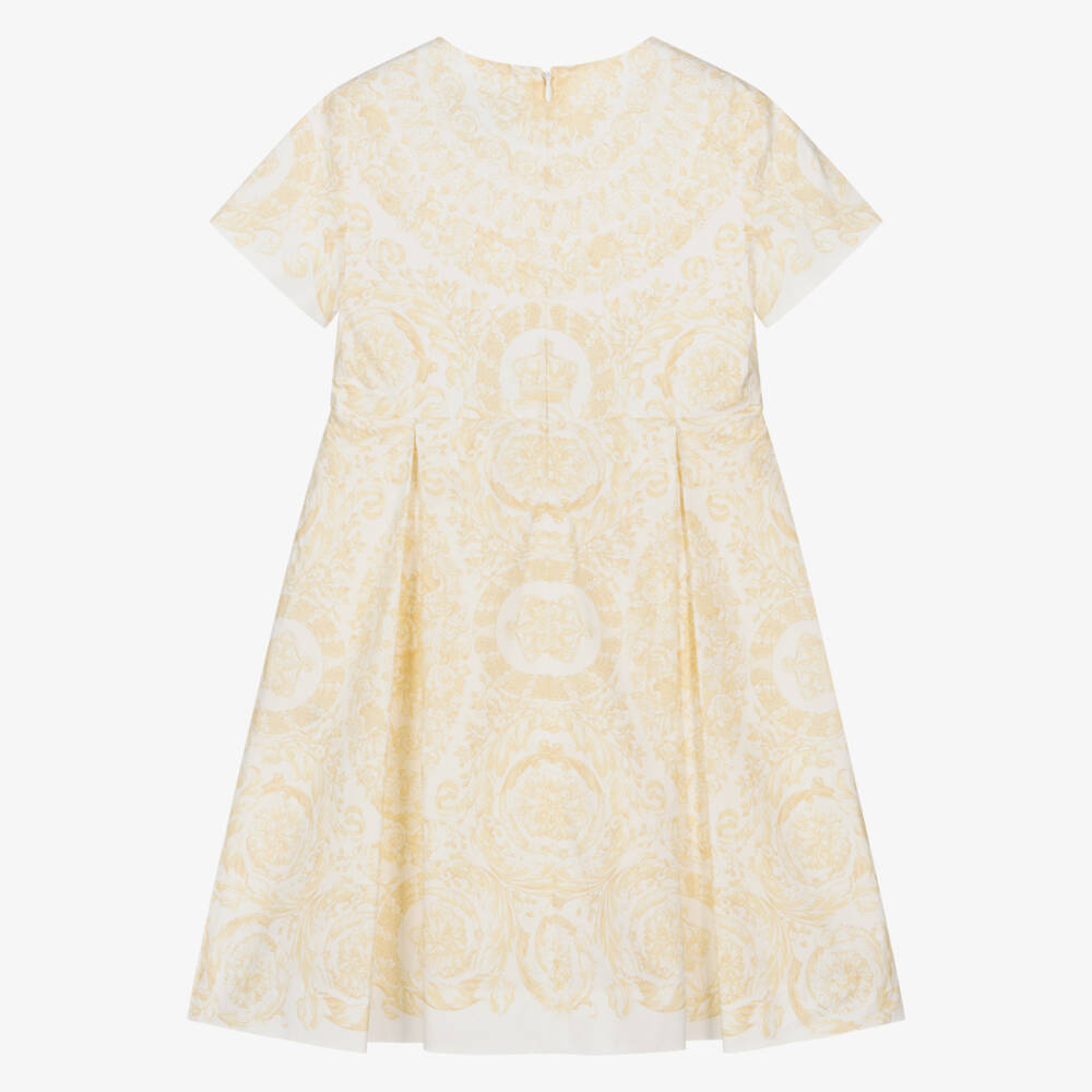 Versace-Girls Gold Cotton Barocco Dress with Medusa 95 Hardware | Childrensalon