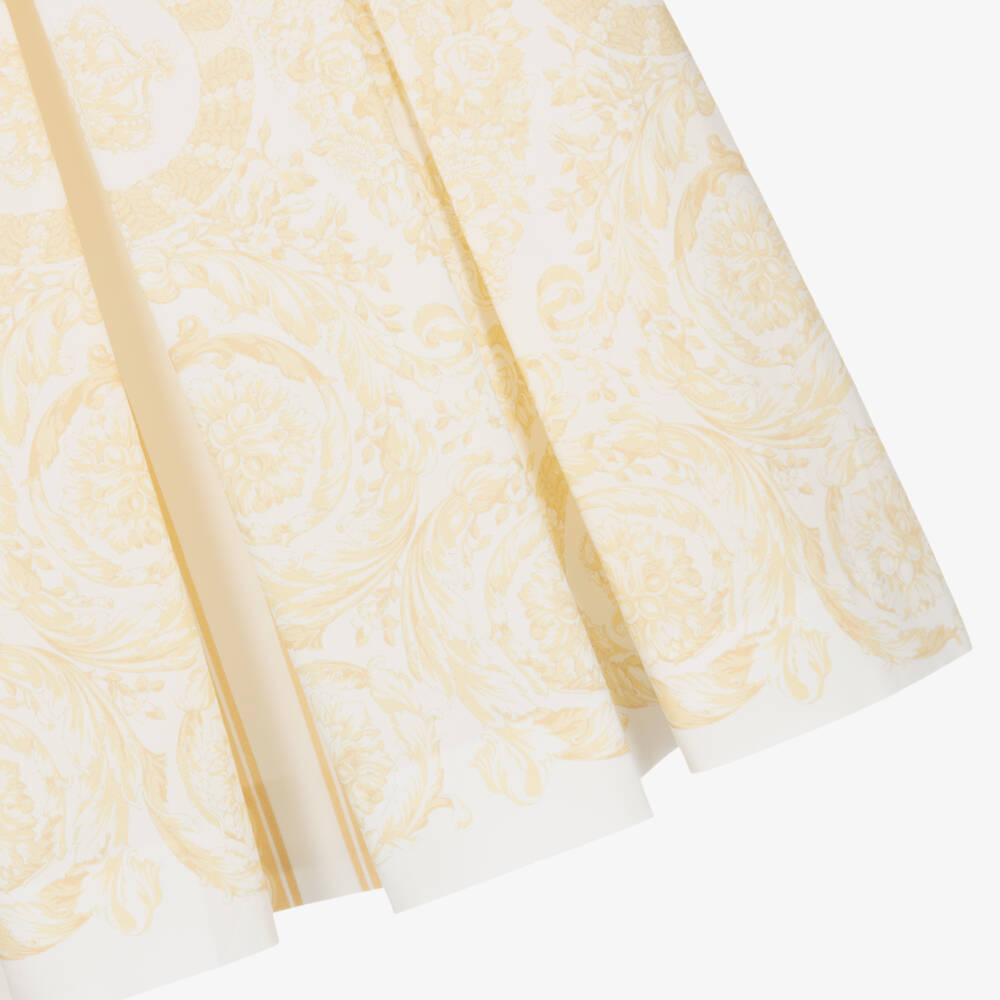Versace-Girls Gold Cotton Barocco Dress with Medusa 95 Hardware | Childrensalon