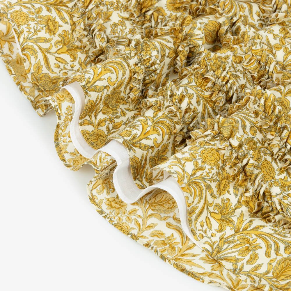 Versace-Girls Gold Floral Print Dress with Frills | Childrensalon