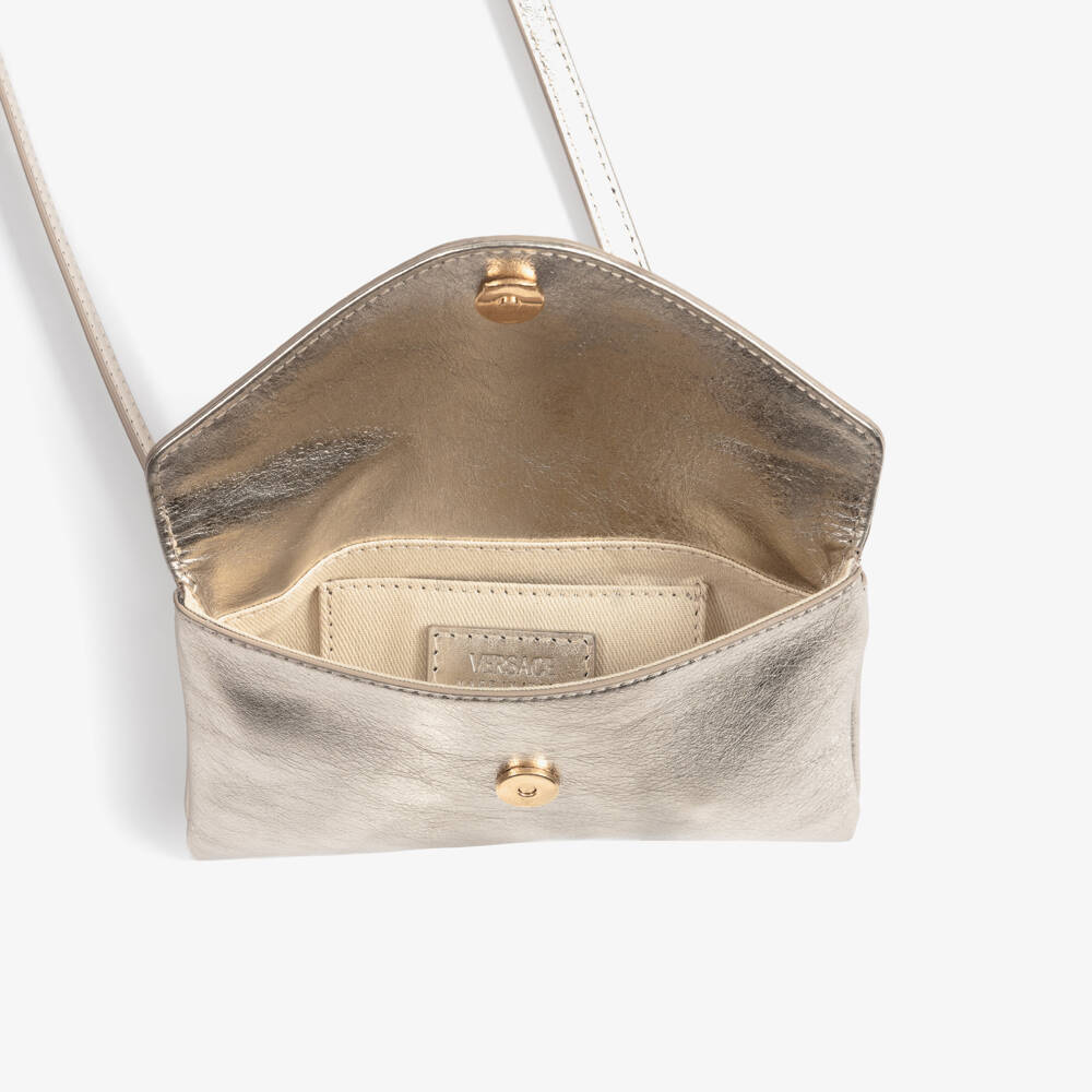Versace-Girls Gold Leather Crossbody Bag (17cm) | Childrensalon