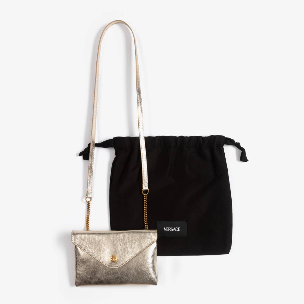 Versace-Girls Gold Leather Crossbody Bag (17cm) | Childrensalon