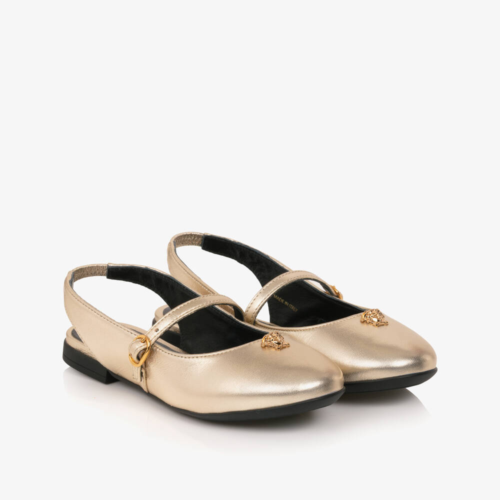 Versace-باليرينا جلد لون ذهبي للبنات | Childrensalon