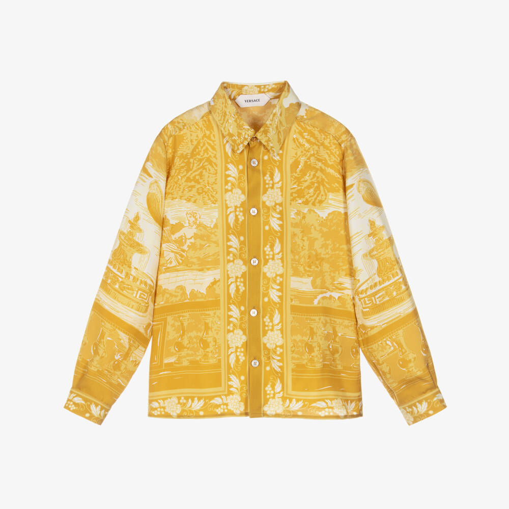 Versace-Girls Gold Printed Silk Twill Blouse | Childrensalon