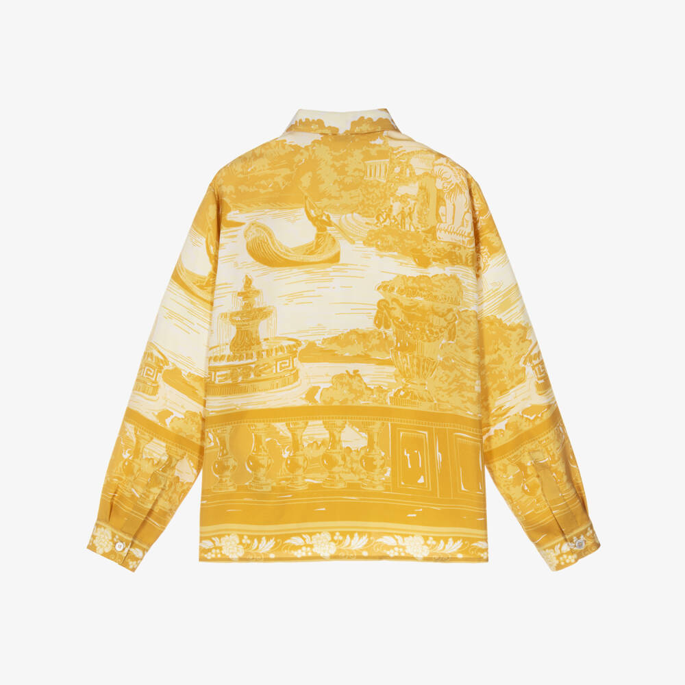 Versace-Girls Gold Printed Silk Twill Blouse | Childrensalon
