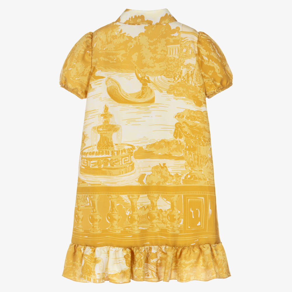 Versace-Girls Gold Printed Silk Twill Dress | Childrensalon